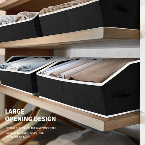 Homsorout Storage Baskets - Decorative Trapezoid Cube Organizer Bins with Handles | Large Black 4-Pack for Home & Office
