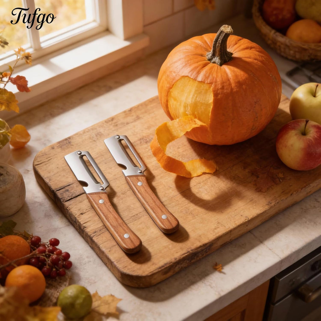 Skiennix 2-In-1 Vegetable Peeler - Multi-Functional Kitchen Tool with Bottle Opener & Wooden Handle