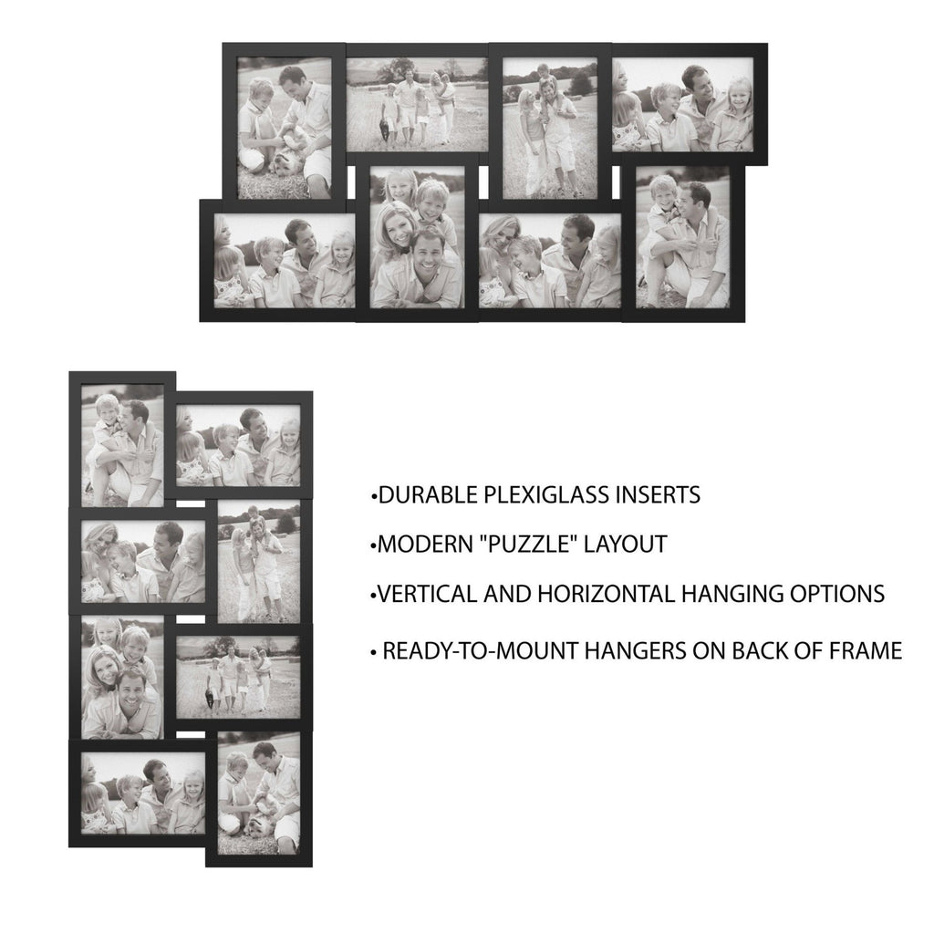 Collage Picture Frame with 8 Openings for 4x6 Photos- Wall Hanging Multiple Photo Frame Display for Personalized Decor by Lavish Home (Black)