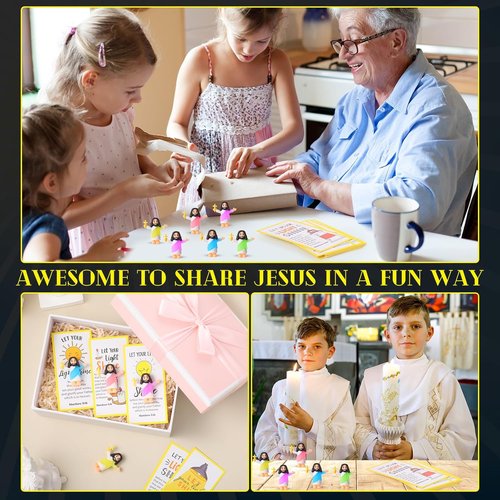 CroBlissful Mini Jesus Figurines - 30 Sets Glow in The Dark with Inspirational Cards for Sunday School