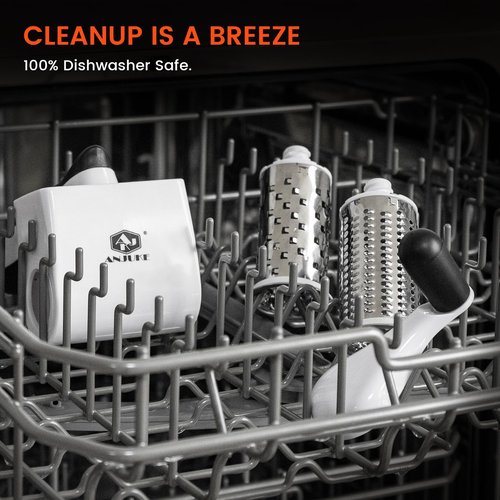 ANJUKE Rotary Cheese Grater with Handle, Manual Hand Crank Shredder with 2 Stainless Steel Drums (Fine & Coarse), Dishwasher Safe Grinder for Parmesan, Chocolate, Nuts & Kitchen Prep