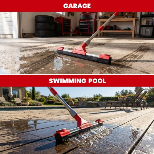 Heavy Duty Floor Squeegee for Concrete Floor – 17.3” EVA Foam Blade with Cloth Clip Design, 62” Extendable Handle, Multi-Surface Floor Squeegee Broom for Windows, Bathroom, Garage, Tile, Patio &Shower