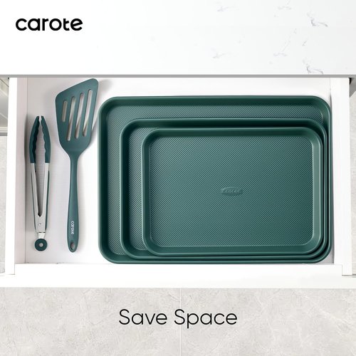 CAROTE 3-Piece Baking Pan Set - Durable Bakeware Set with 13", 15", & 17" Cookie Sheets in Deep Olive Green