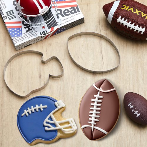 Teenyyou 2 Pcs 7.56 Inch Large Football Cookie Cutter Football Helmet Shaped Baking Cookie Cutters Stainless Steel Oversized for Sports Themed Party