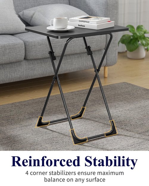 Kitsure TV Tray - Foldable TV Trays Set of 2 with Corner Stabilizers, Waterproof & Scratch-Resistant TV Dinner Tray Table for Living Room, Bedroom, Office, Picnic, 16.9"×13.0"×24.2", Black