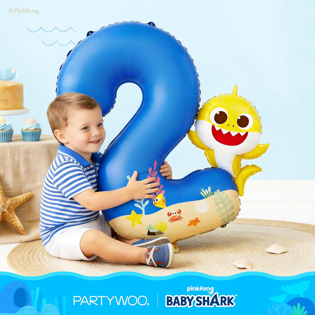PartyWoo Blue Foil Number 2 Balloon - 40 Inch Mylar Helium Birthday Decoration for Kids' Ocean Theme Party