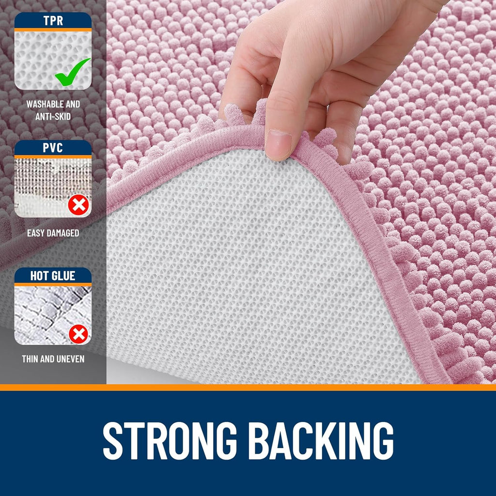 OLANLY Large Bathroom Rugs - Extra Soft Chenille Bath Mats with Rubber Backing | Quick Dry, Machine Washable, Dusty Rose 44x32