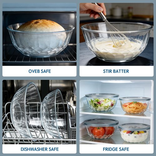 ENVTEK Thick Glass Mixing Bowls with Airtight Lids Set, 5-Piece Nesting Bowls for Baking & Meal Prep, BPA Free, Dishwasher Safe, 0.5/0.8/1.6/2.7/4.4 Quart - Gray