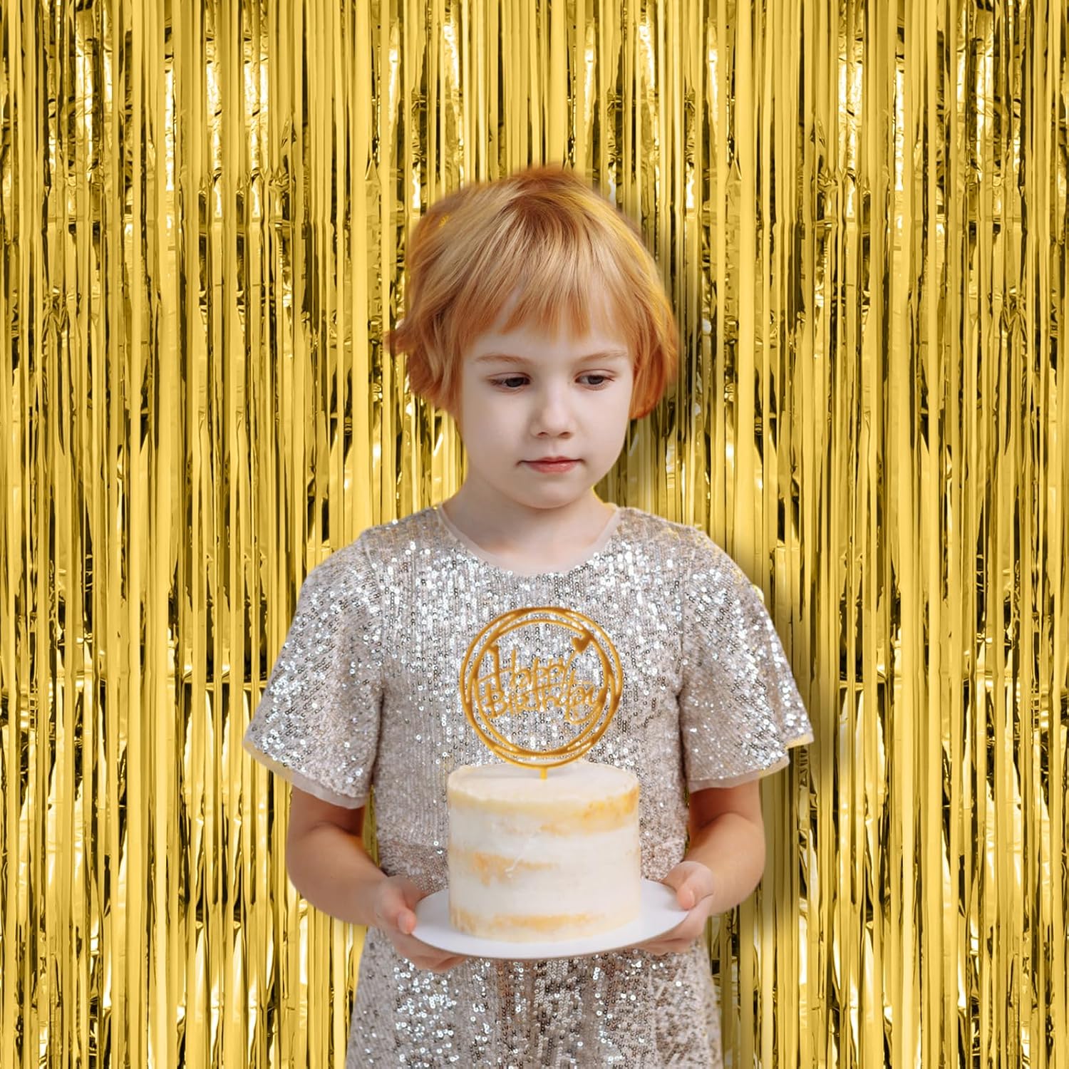Voircoloria Gold Foil Fringe Backdrop Curtains - 2 Pack Tinsel Streamers for Parties & Celebrations