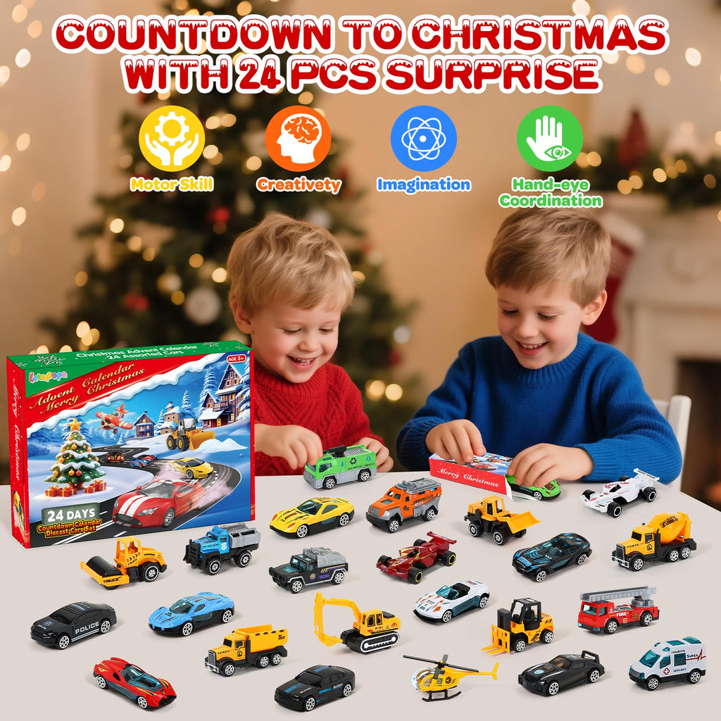 Advent Calendar 2025 for Kids, 24 Days Christmas Countdown Calendar with Die-cast Cars for Toddler Boys, Christmas Advent Calendars Cars Set, Classroom Prizes Xmas Holiday Party Favor Gift for Kids