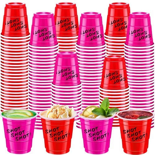 cssopenss 120 PCS 2 oz Pink And Red Shot Glasses Valentines Day Shot Glasses red pink Shot Cups for Party Wedding Birthday Family Gatherings & Games and Festive Celebrations