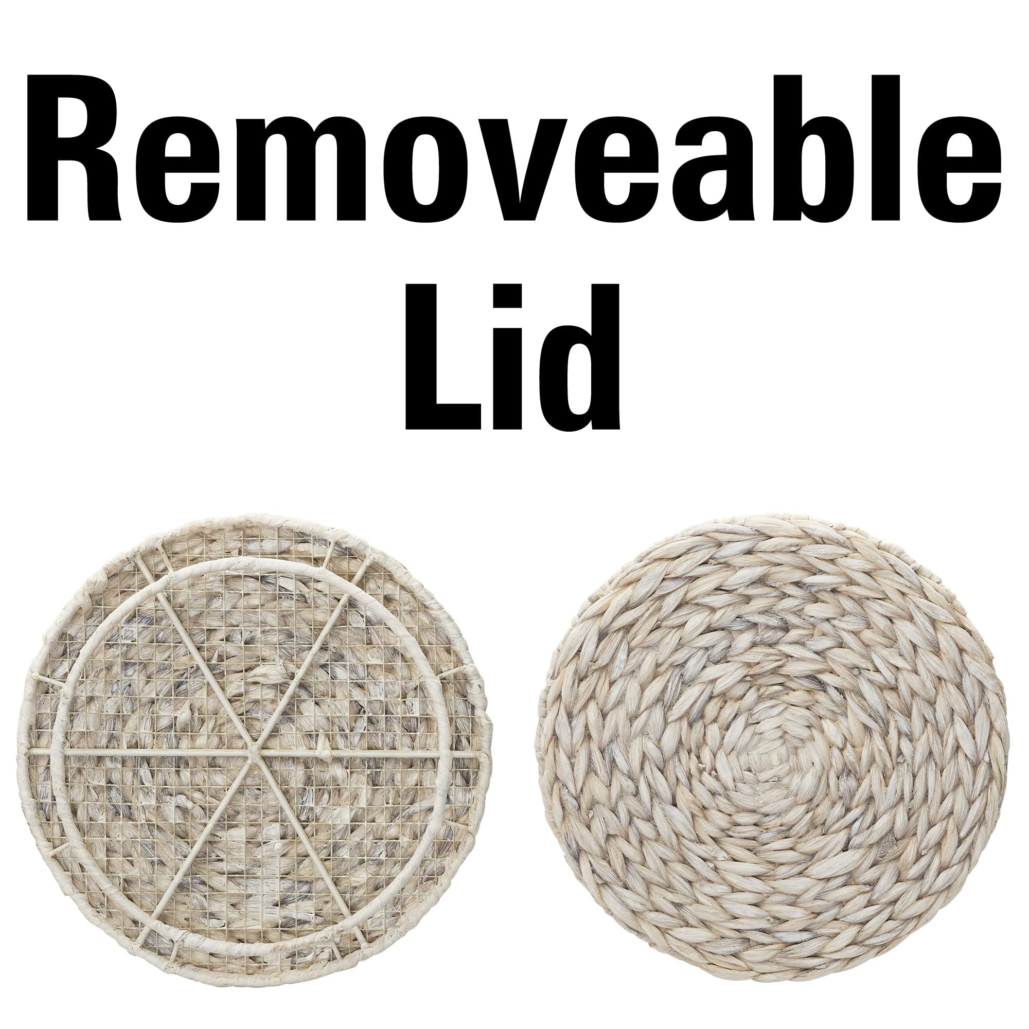 Household Essentials Handwoven Water Hyacinth Barrel Wicker Storage Basket Side Table, Cream Finish