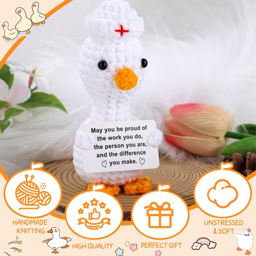 JoycuFF Nurse Mini Goose Positive Crochet Gift Easter Basket Stuffers Thank You Nurse Week Emotional Gifts Nurses Day Handmade Goose Positive Support Graduation Gifts for Nurses