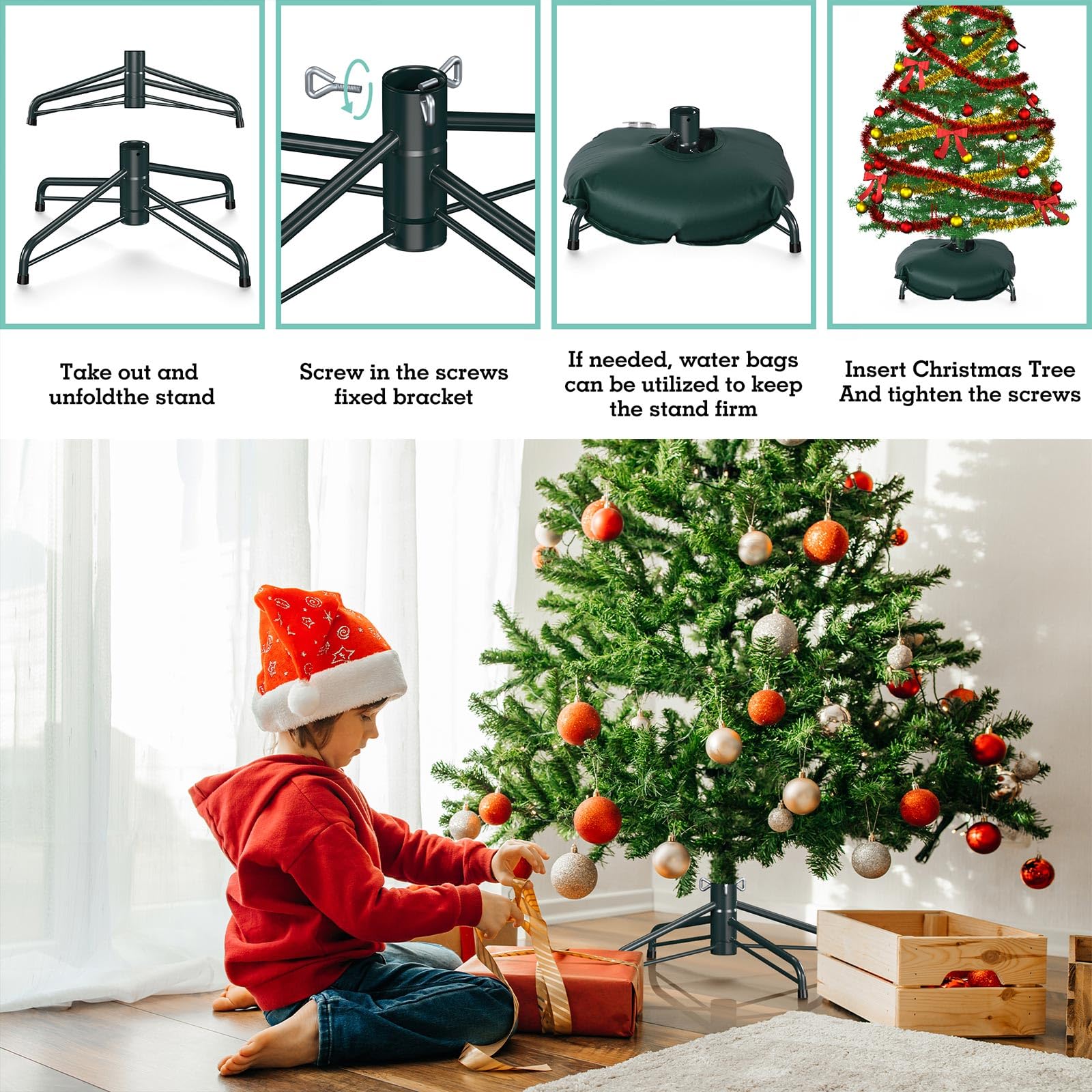 Hemndic Christmas Tree Stand for 4-6 Ft Artificial Trees, Universal Replacement Christmas Tree Base, Metal Folding Xmas Tree Stand Fits Artificial Tree Under 1.37 Inch Poles