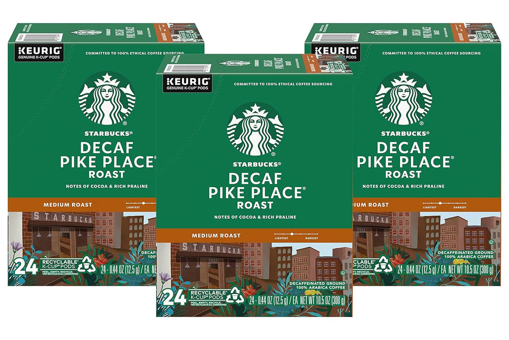 Starbucks Decaf Pike Place Roast K-Cups - Smooth Flavor, 72 Count (3 Boxes of 24)