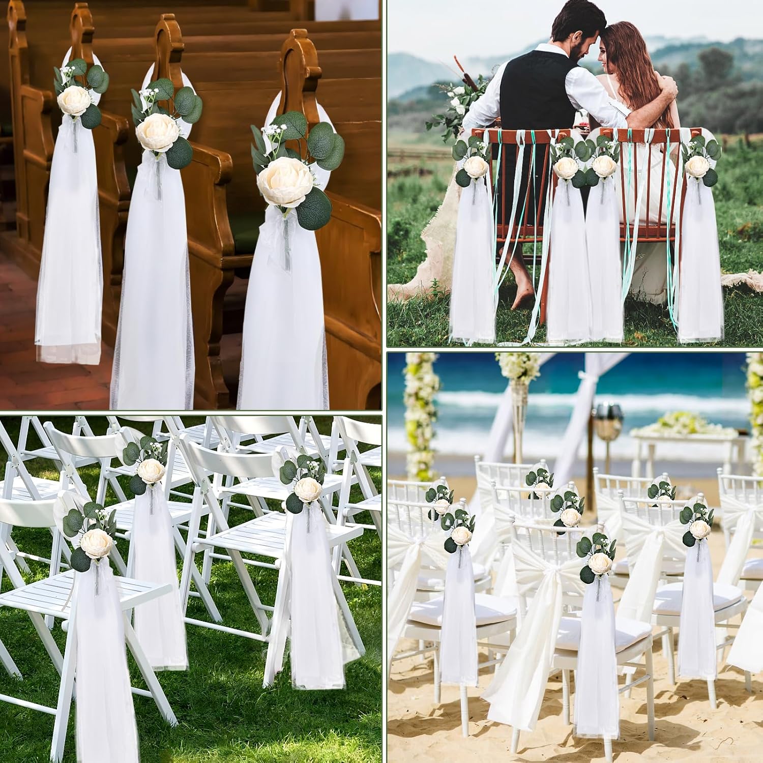 Regine Switzerland Wedding Aisle Decorations - 39.4 Inches Artificial Silk Rose Flowers with Long Tulle Tails in Champagne