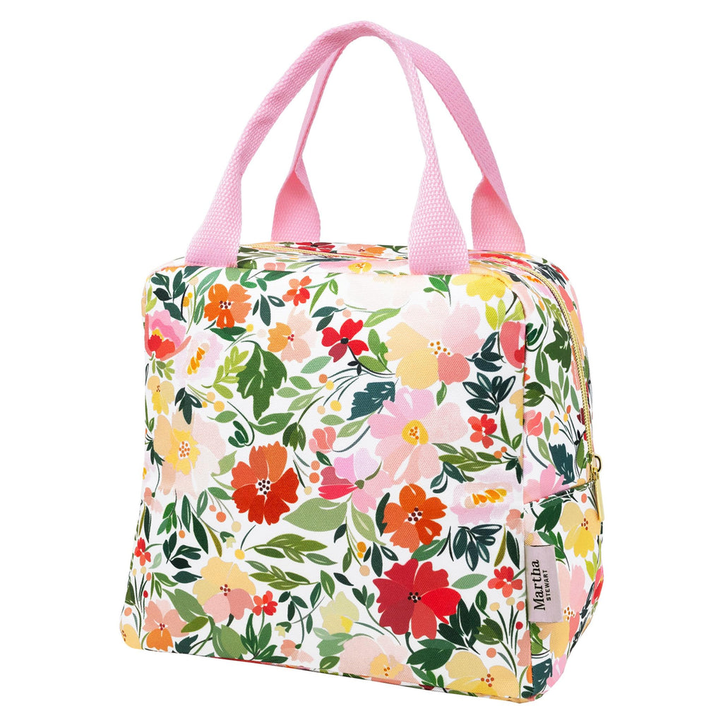 Martha Stewart Insulated Lunch Box for Women, Spacious Lunch Tote, 11" x 6.5" x 13.5", Comfortable Carrying Straps & Storage Pocket, Deep Ultramarine Stripe