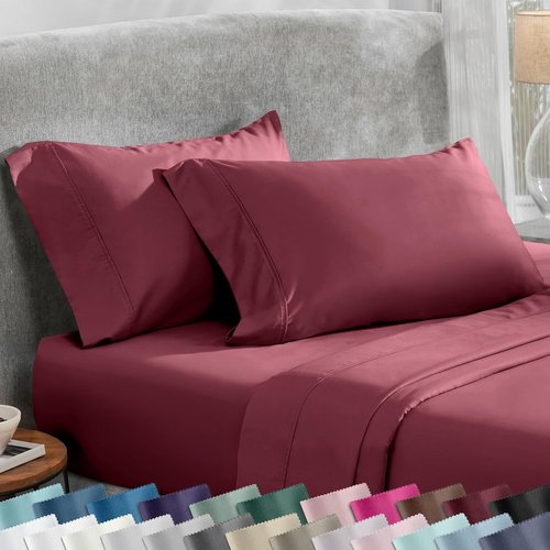 California Design Den Queen Size Pillowcase Set - 400 Thread Count, 100% Cotton Sateen, Soft & Breathable - Burgundy Red