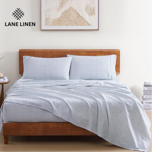 LANE LINEN 100% Organic Cotton Full Sheets Set - Soft, Comfy Percale Bedding in Polka Dot Design