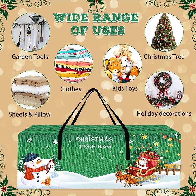 Christmas Tree Storage Bag 7.5 Ft Large with Reinforced Handles & Dual Zippers – 50" x 16" x 20" Green