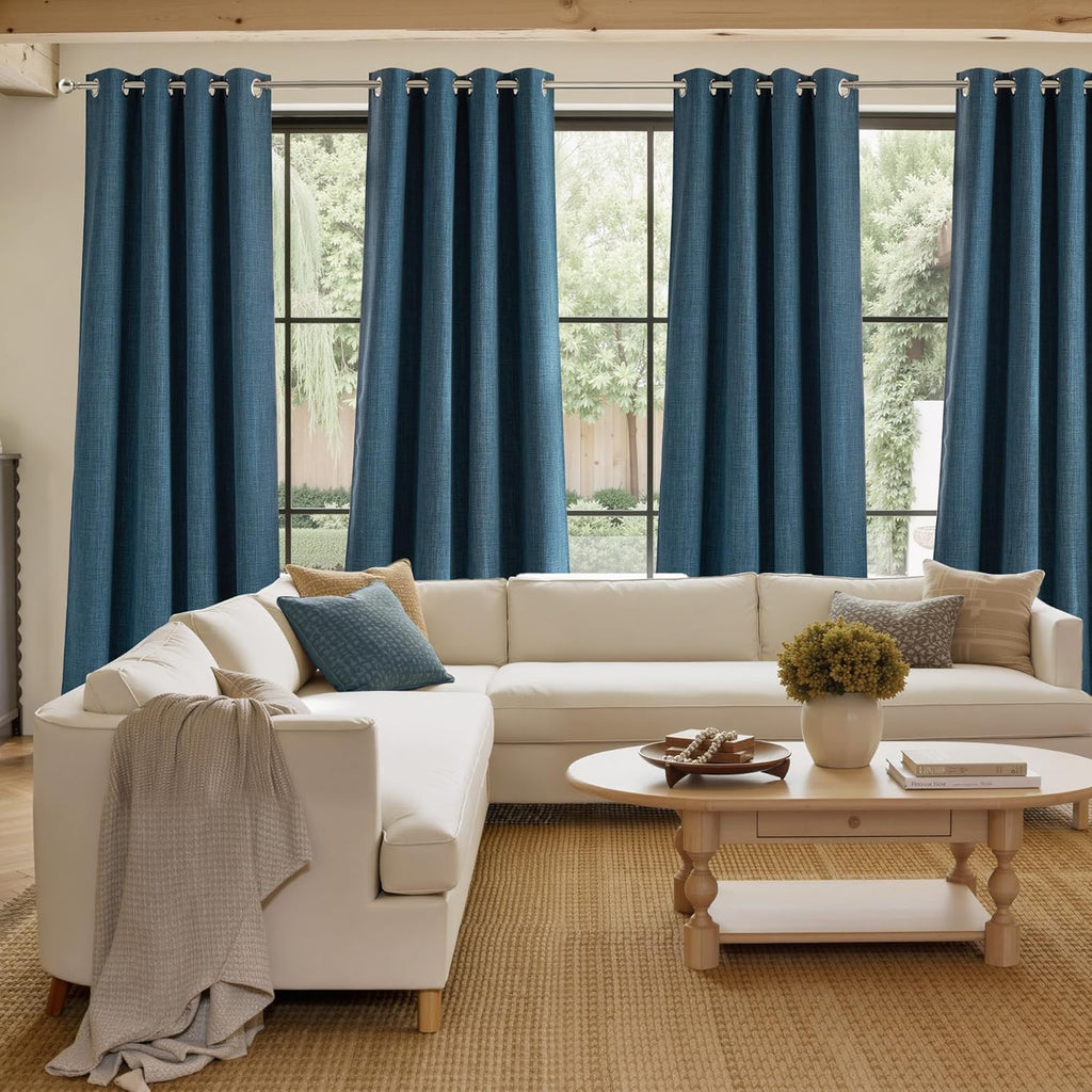 NICETOWN Short Faux Linen Blackout Curtains - Stone Blue Privacy Panels for Kitchen | 63 Inches, 2 Panels