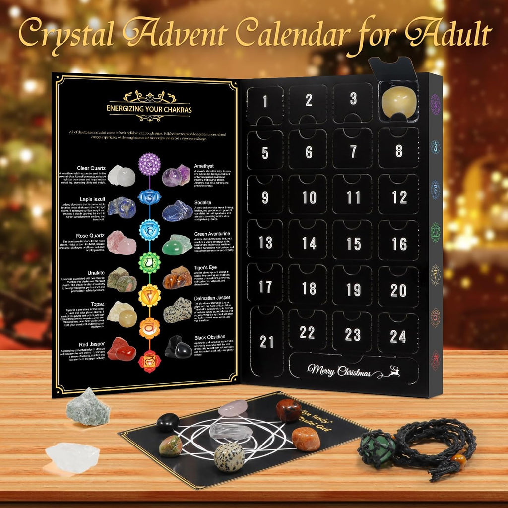 Skiennix Crystal Advent Calendar 2025 | 24-Day Rock Healing Gemstone Countdown for Adults
