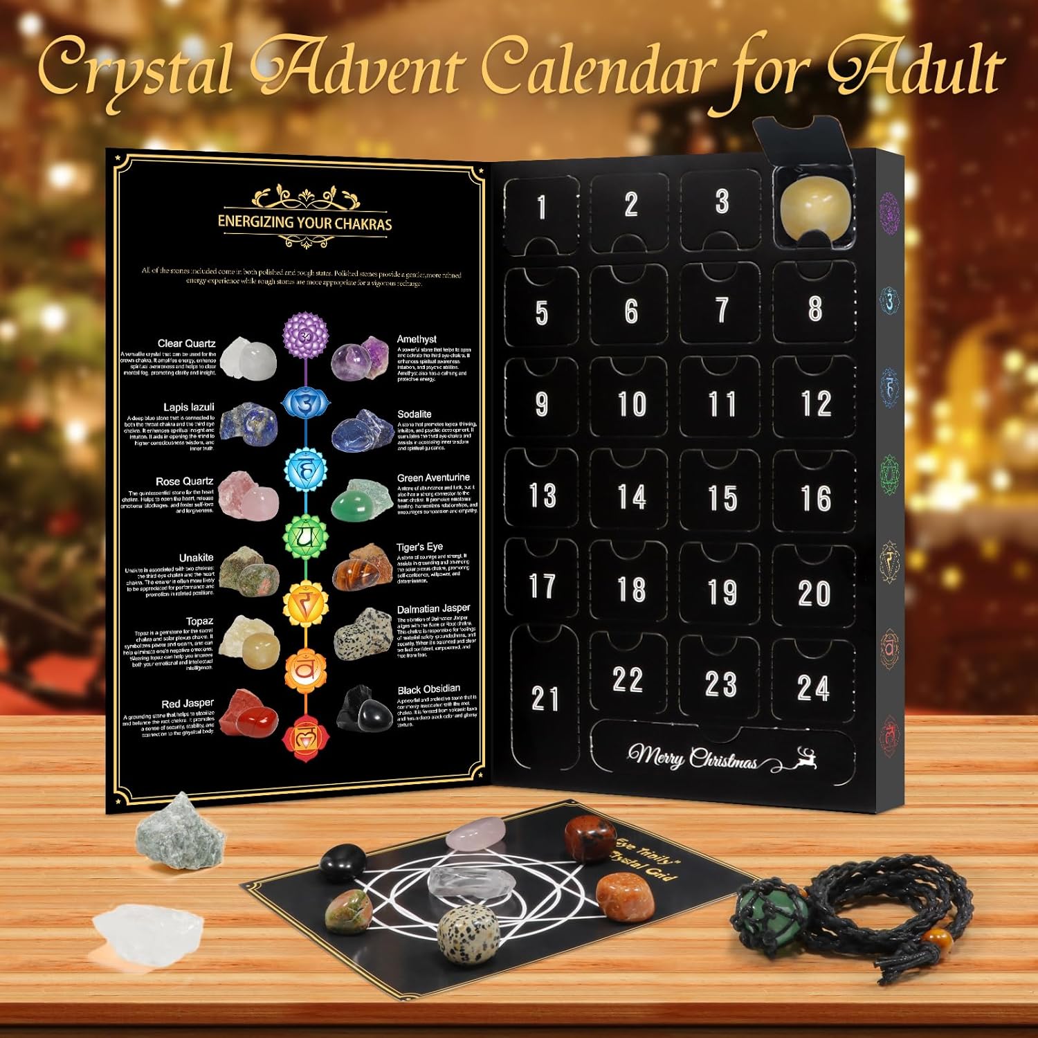Skiennix Crystal Advent Calendar 2025 | 24-Day Rock Healing Gemstone Countdown for Adults