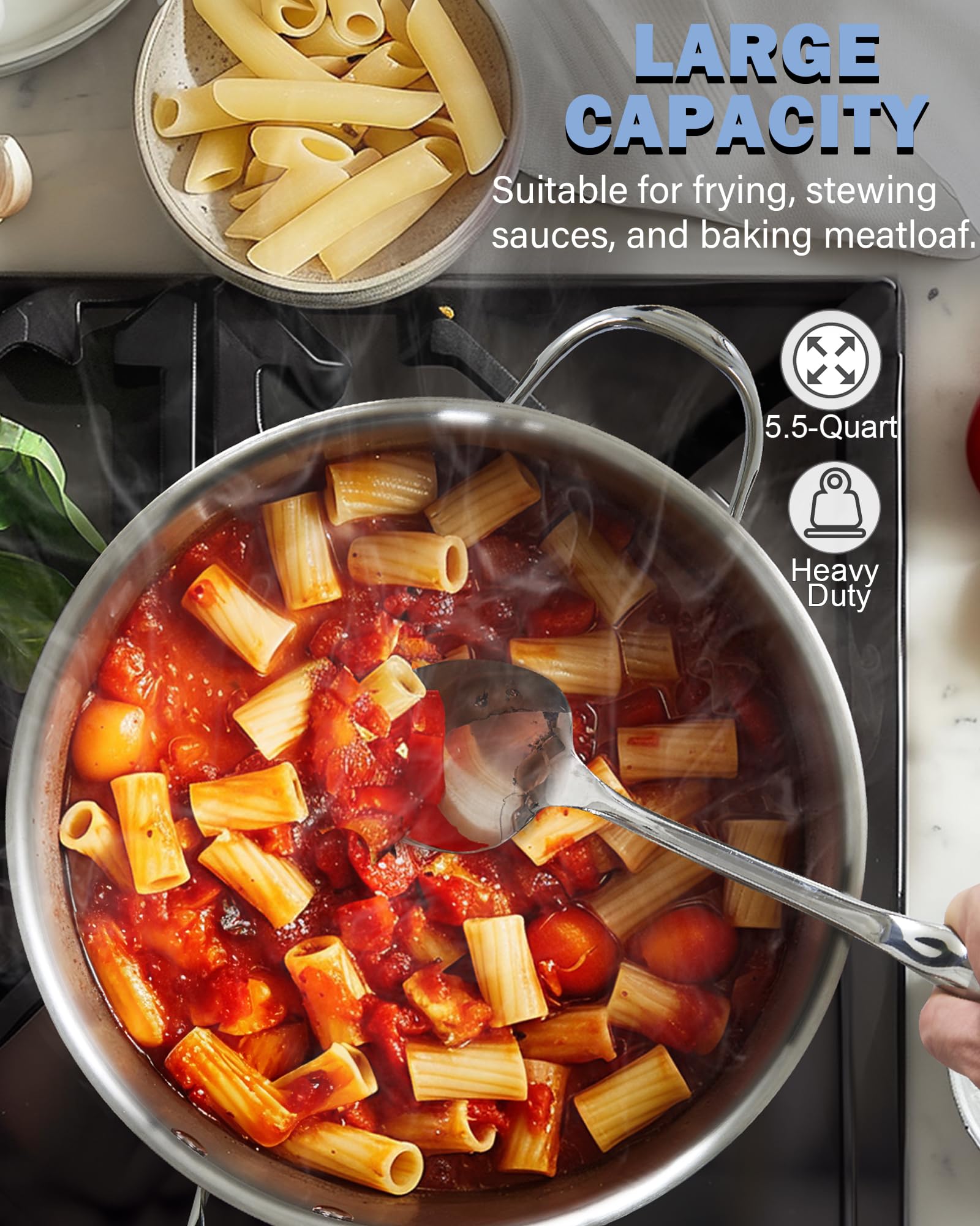 Cooks Standard Multi-Ply Clad 5.5 Quart Stainless Steel Sauté Pan, 12 Inch Deep Frying Pan Skillet with Lid, Induction-Ready Cooking Pan with Two Side Handles, Dishwasher & Oven Safe