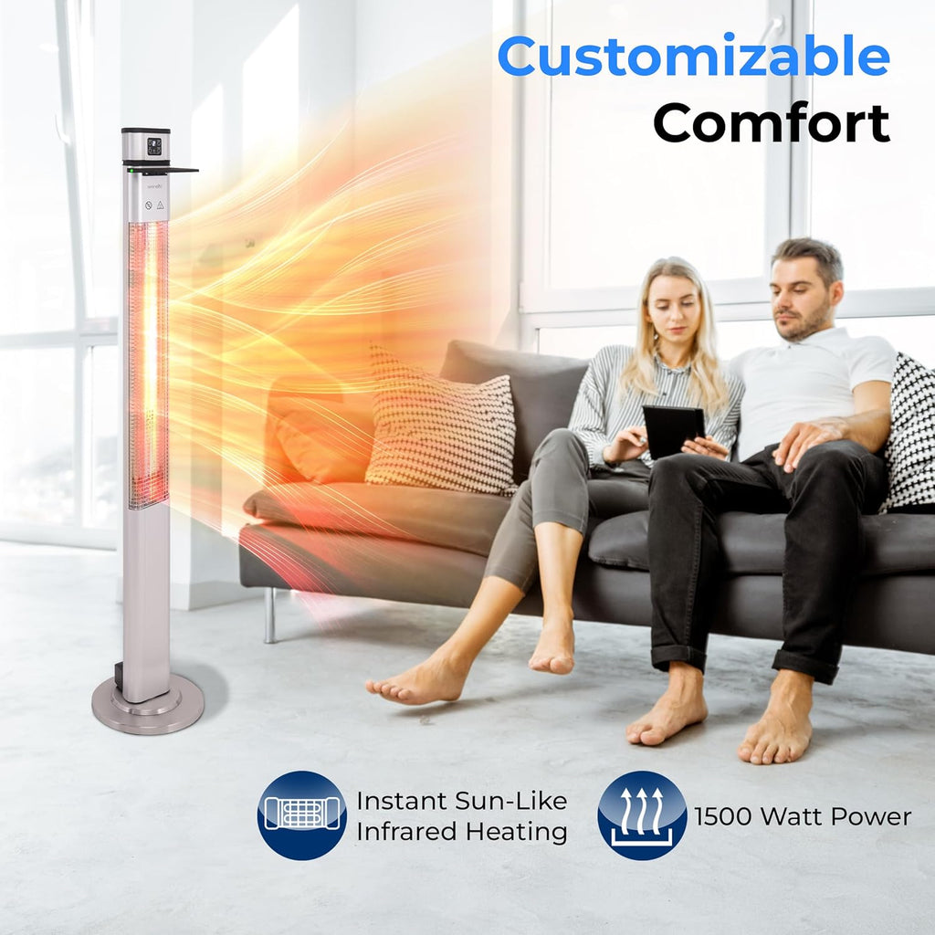 SereneLife Infrared Patio Heater - 1500W Electric Indoor/Outdoor Portable Heater with Remote Control | Silver