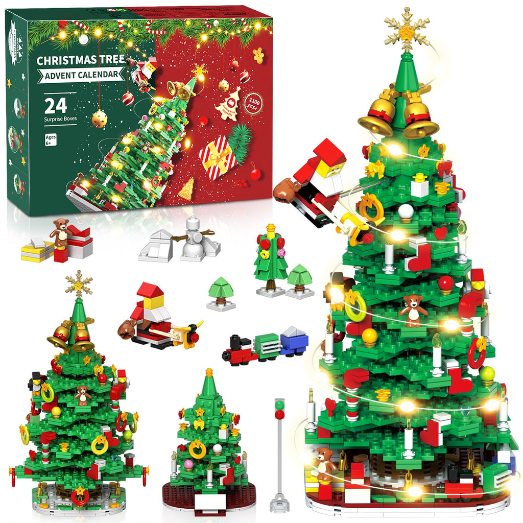 Advent Calendar 2025 Adult kids teen Boys Girls women men, Teenager boys girls LED Christmas Tree Building Set advent calendar 2025 for kids teens boys ,24 Boxes 1100+ Pcs Christmas advent Calendars Building Blocks,kid teen adults advent calendars 2025