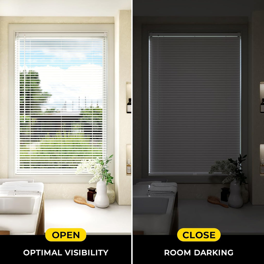UNISHADES Cordless Mini Blinds - 1" Vinyl L-Shaped Slats for Indoor Windows, 20" W × 36" H - White