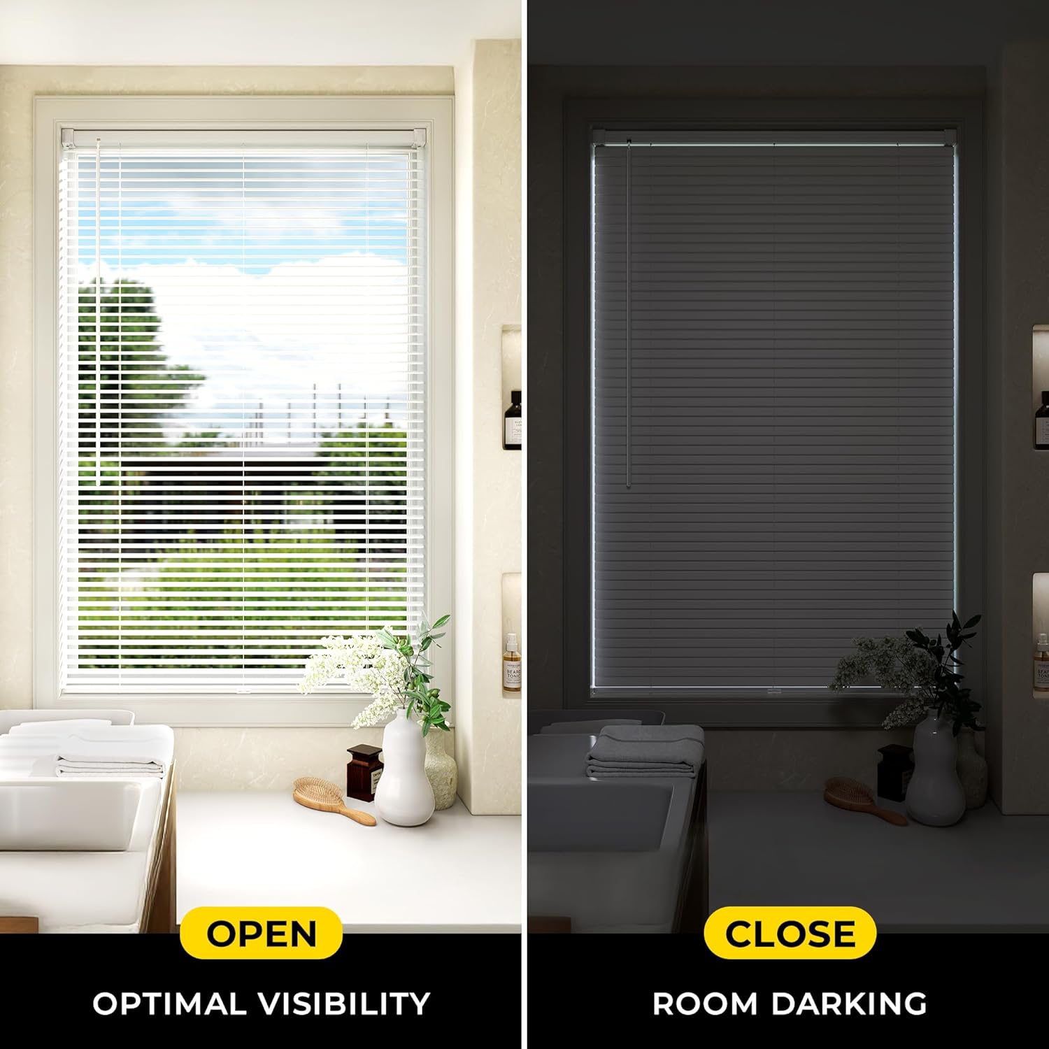 UNISHADES Cordless Mini Blinds - 1" Vinyl L-Shaped Slats for Indoor Windows, 20" W × 36" H - White