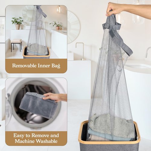 JOLLYIN Laundry Baskest with Lid, 100L Large Tall Laundry Hamper with Removable Bag, Collapsible Laundry Hamper for Bedroom, Bathroom, Dorm, Laundry Room, Grey