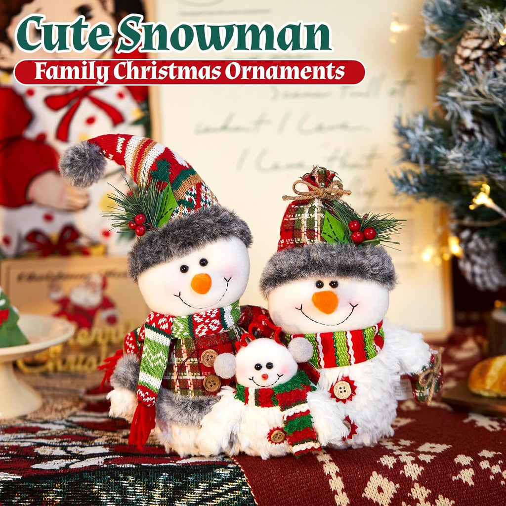 WEWILL 12'' Christmas Snowman Figurine - Cozy Family Decor for Holiday Tabletop & Tree Display