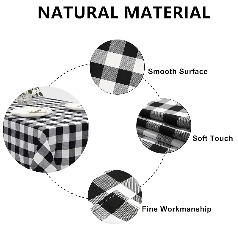 Buffalo Plaid Tablecloth 60x120 Rectangular - Black & White Gingham Cotton-Polyester