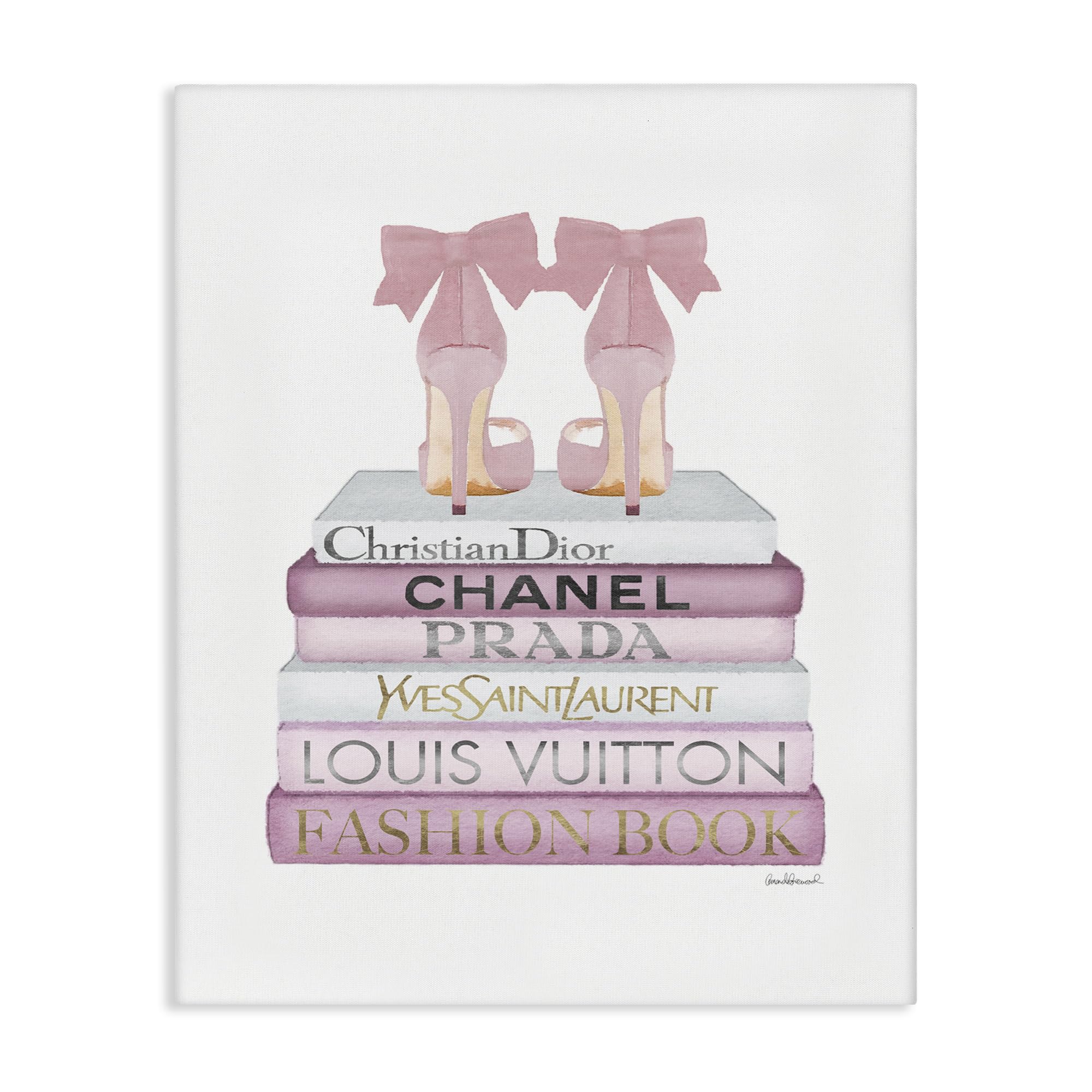 Pastel Pink Heels Books Glam, 16 x 20 Inch Canvas Wall Art