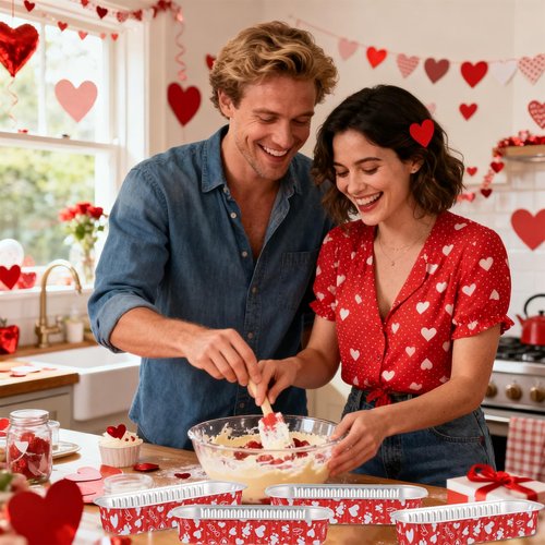 PAJIXANTHIC 100Pcs Mini Loaf Pans with Lids,6.8oz Rectangular Aluminum Foil Baking Pans Disposable Mini Cake Pans,Valentine