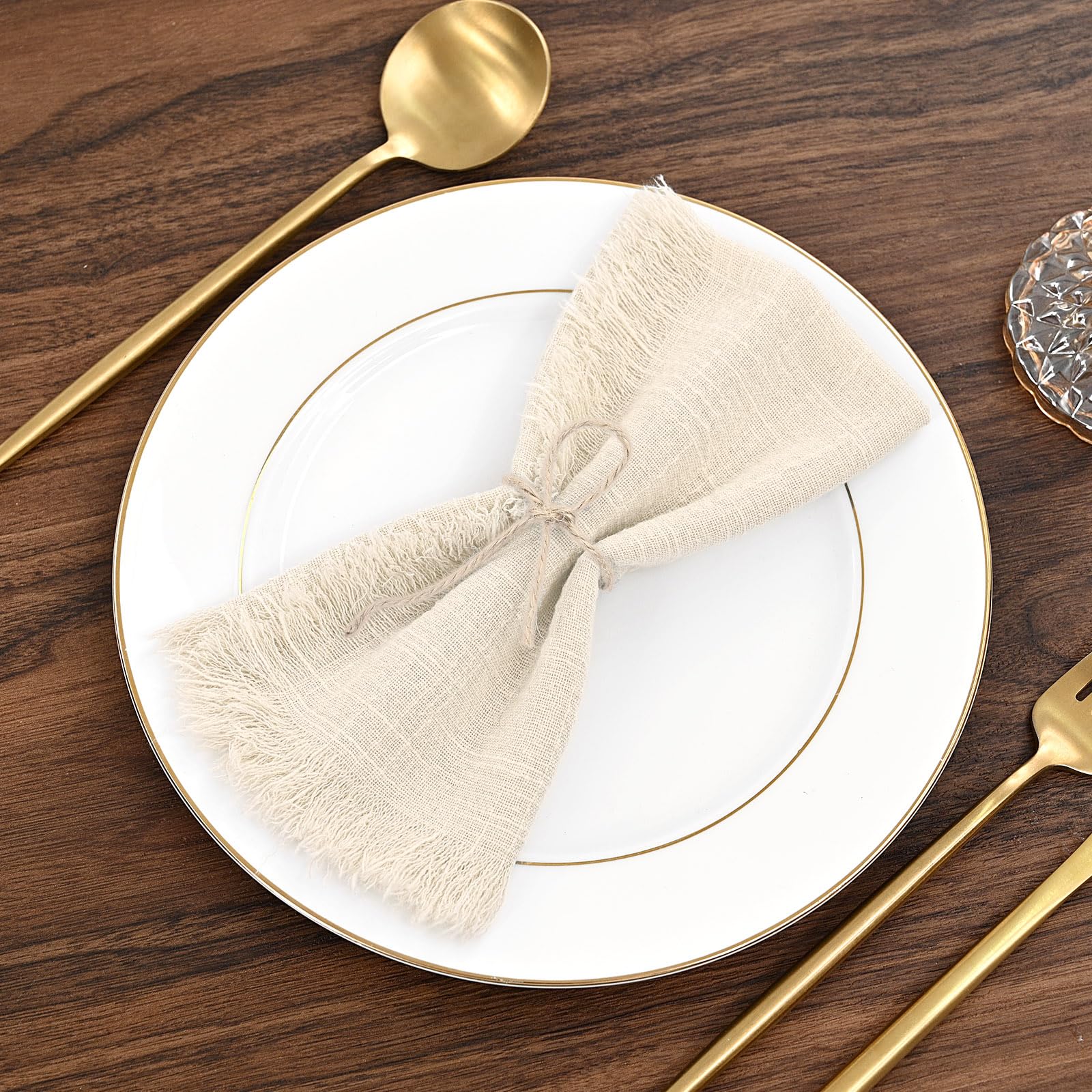 60 Pack Cotton Linen Napkins 16 x 16 Inch Linen Napkins Cloth Handmade with Fringe Soft Cloth Napkins Washable Rustic Dinner Napkins Cloth for Wedding Party Dinner Table(Natural)