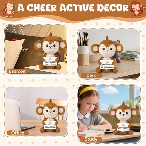 SiplyHaven Monkey Gifts Positive Crochet Monkey Stuffed Animal Emotional Support Crochet Monkeys Plush Birthday Gifts for Women Men Daughter Son Friends Brown