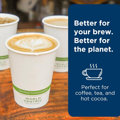 World Centric Compostable Cups 12 oz - Paper Hot Cups Made from Plants - 200 Pack