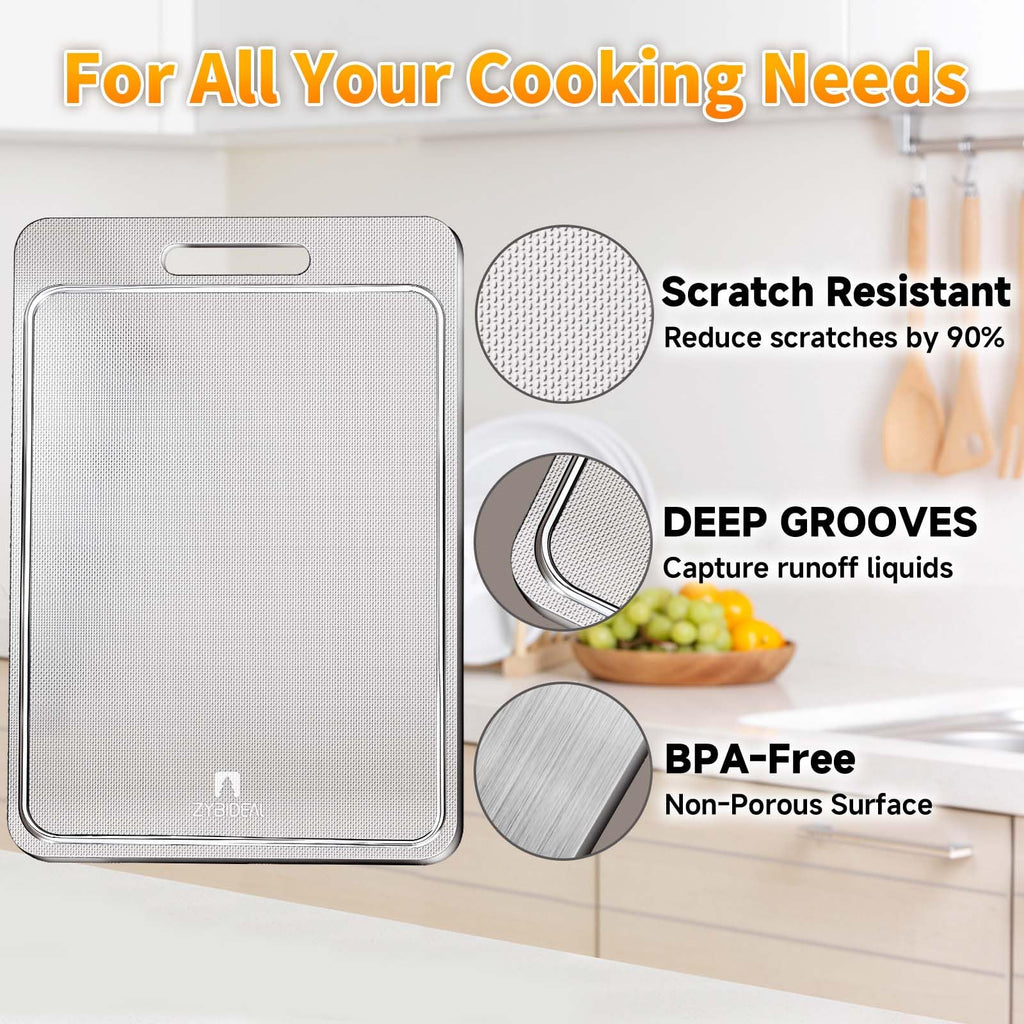 100% Pure Titanium Cutting Board with Groove, Scratch Resistant Chopping Board with Non-slip Pad for Kitchen, Titanium Cutting Boards for Vegetables and Meat, Dishwasher safe