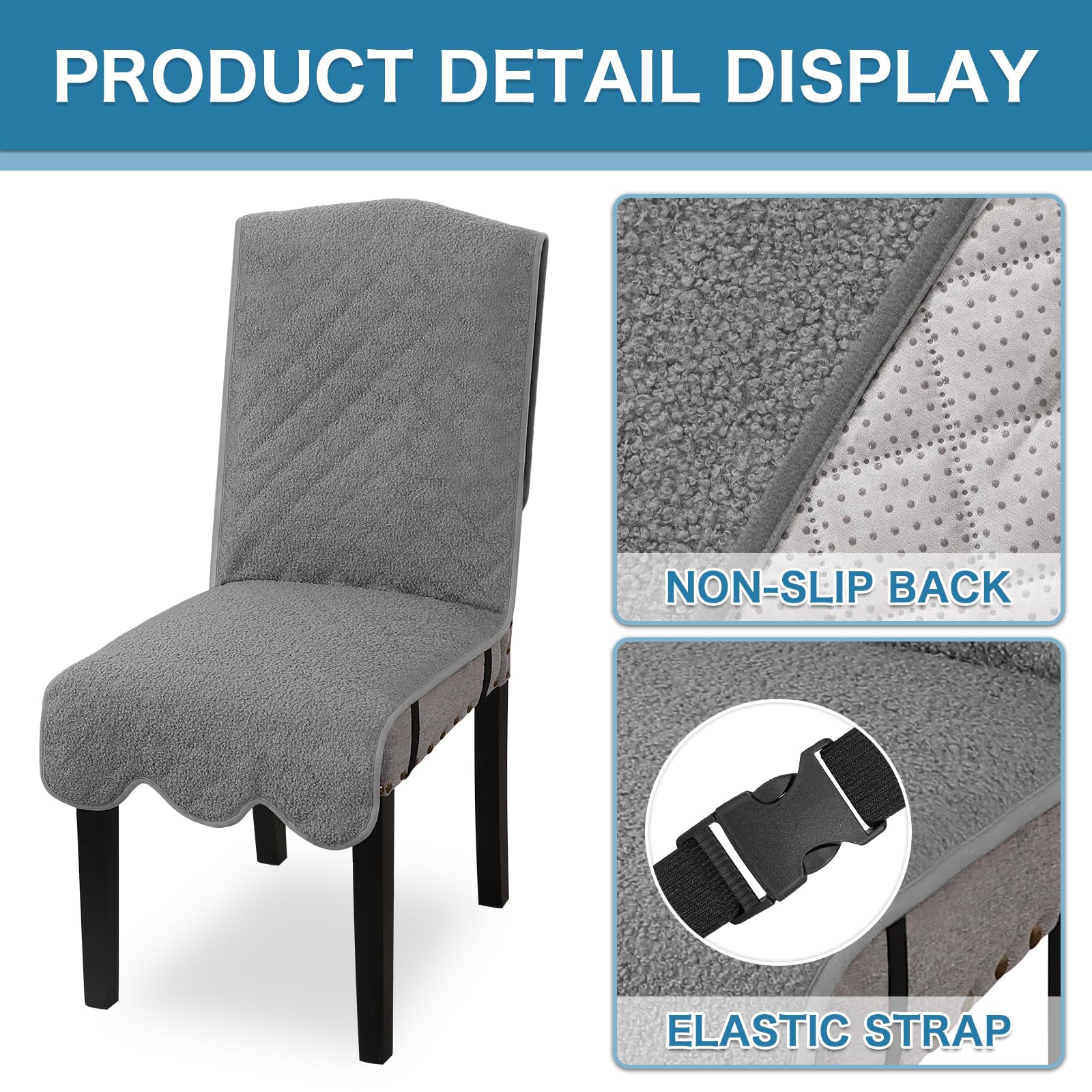 H.VERSAILTEX 100% Waterproof Dining Chair Covers Set of 4 Teddy Fleece Kitchen Chair Covers Parson Chair Slipcovers for Kitchen Dining Room, Grey