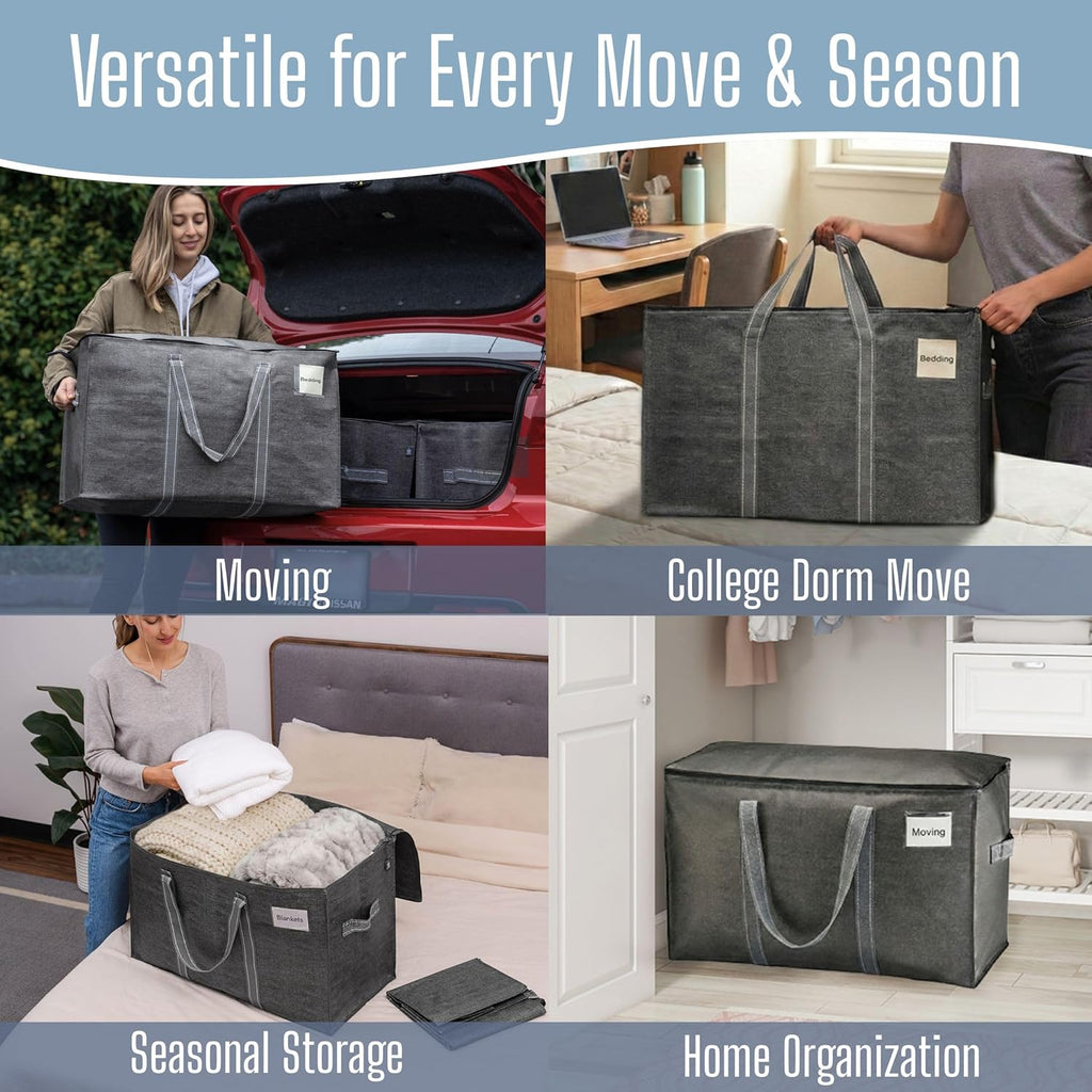 VENO Heavy Duty Moving Bags - Extra Large Reusable Storage Solution with Reinforced Handles & Strong Zippers | 8 Pack
