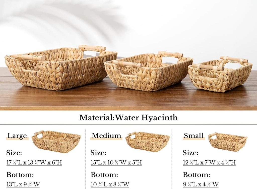 StorageWorks Hand-Woven Storage Baskets - Stylish Water Hyacinth Organizers with Wooden Handles | 2 Pack