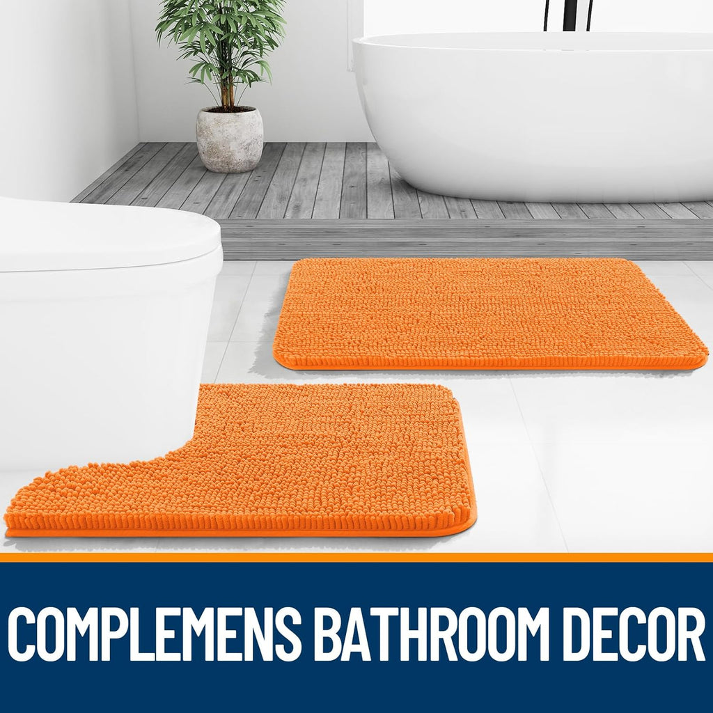 OLANLY Bathroom Runner Rugs - Extra Soft Chenille Bath Mats | Quick Dry, Machine Washable, 47x20, Orange