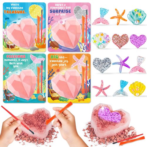 PaLeyFer 24Pack Valentines Day Cards w/ Heart-Shaped Plas-ter Dig Kits for Kids Students Classroom, Valentines's Day Gifts for Exchange Prize, Valentine's Party Favors for Boys Girls