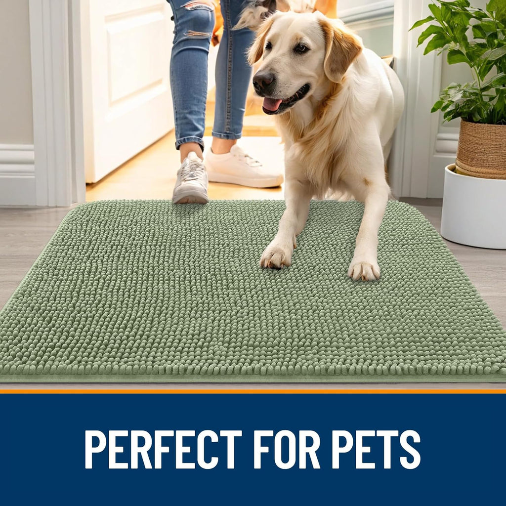 OLANLY Dog Door Mat - Absorbent Non-Slip Chenille for Muddy Paws | 59x20 Sage Green Indoor Entryway Carpet