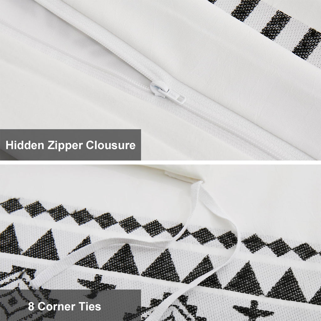 Oli Anderson Boho Duvet Cover Set Queen Size, Black and White Color Clash 3 PCS Microfiber Bedding Set, Durable and Super Soft Duvet Covers with Zipper and Ties, 90"*90"