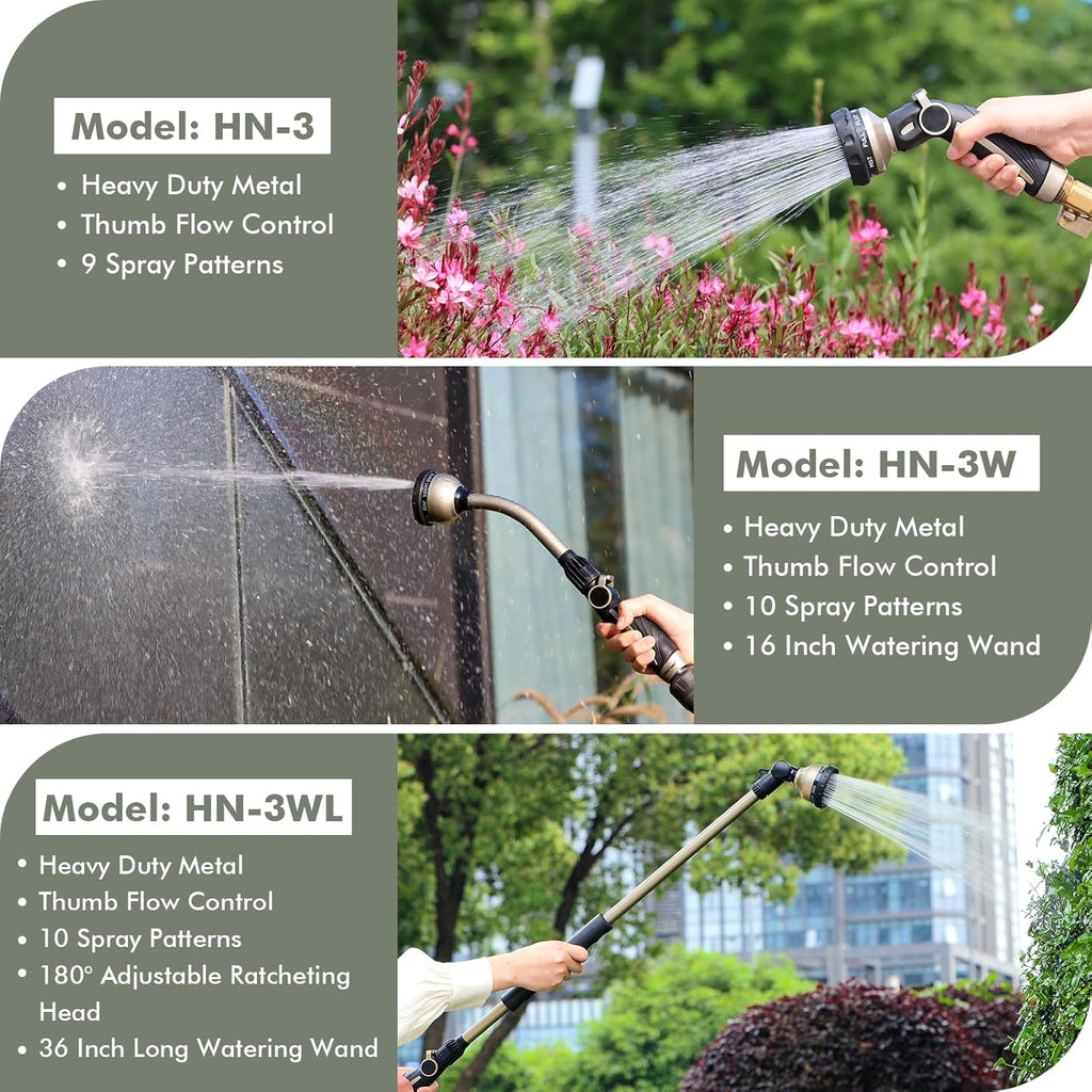 RESTMO Heavy-Duty Watering Wand - 10 Spray Patterns, 15-Inch Metal Hose Nozzle for Easy Plant Care