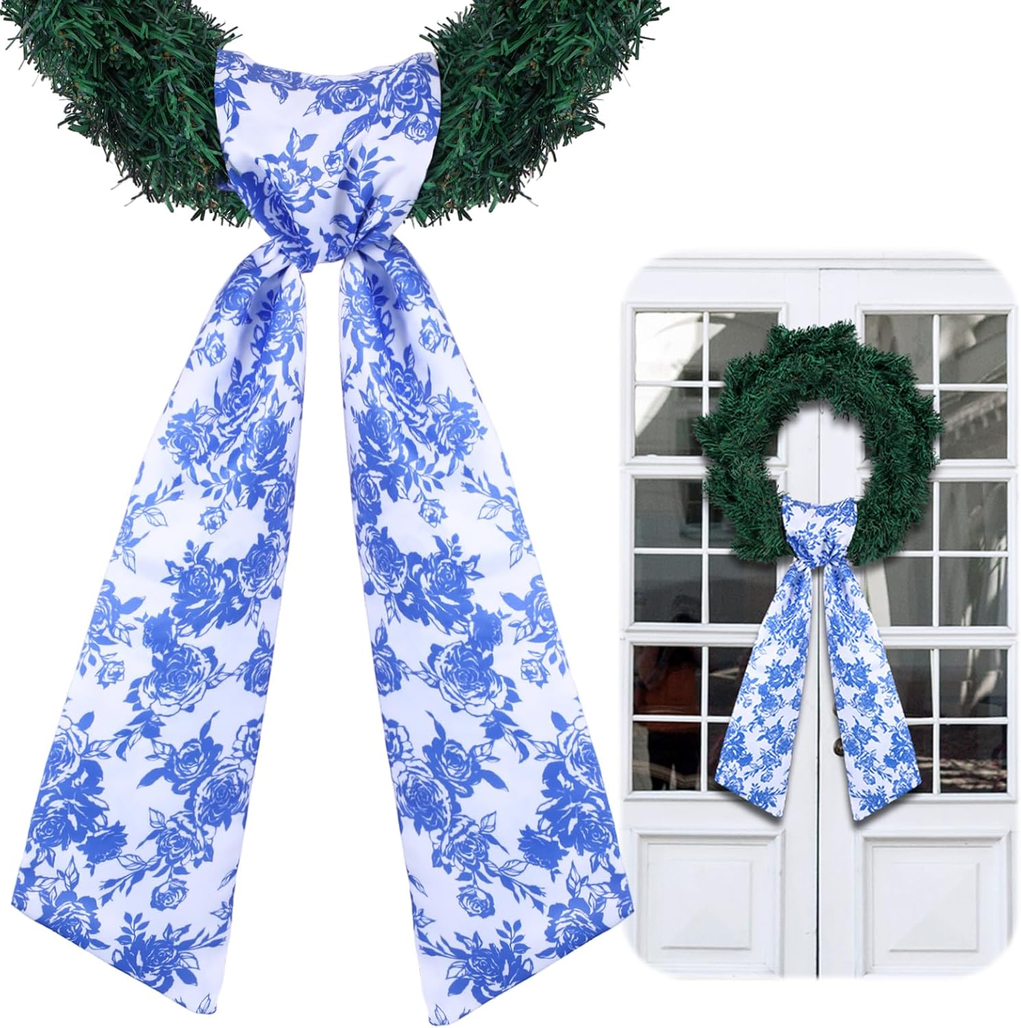 VitalCozy Floral Wreath Sash - Elegant Satin Ribbon for Embroidery Monogram | Indoor/Outdoor Decor